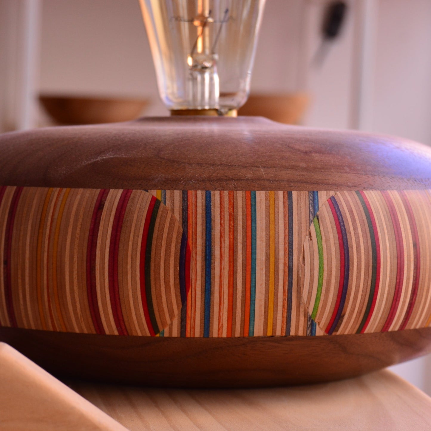 lamp made from recycled skateboards and walnut