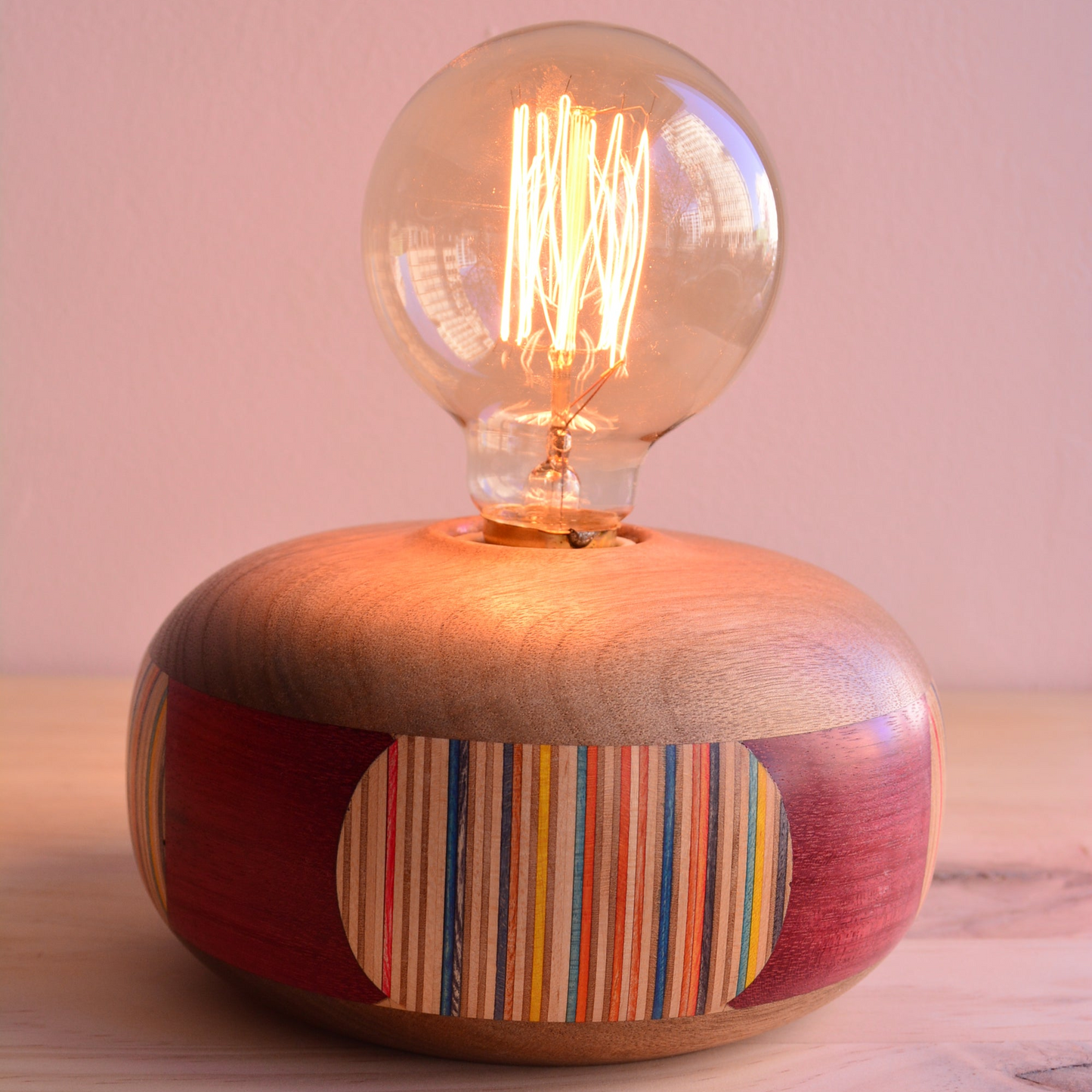skateboard lamp purple heart and walnut