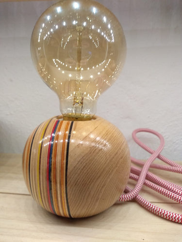 Table lamp from recycled skateboards
